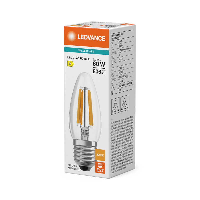 ledvance Kronlampa value classic clb 5,9w/827 806lm e27 cl