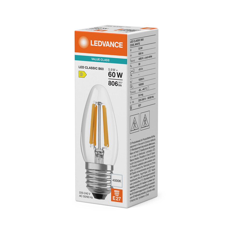 ledvance Kronlampa value classic clb 5,9w/840 806lm e27 cl