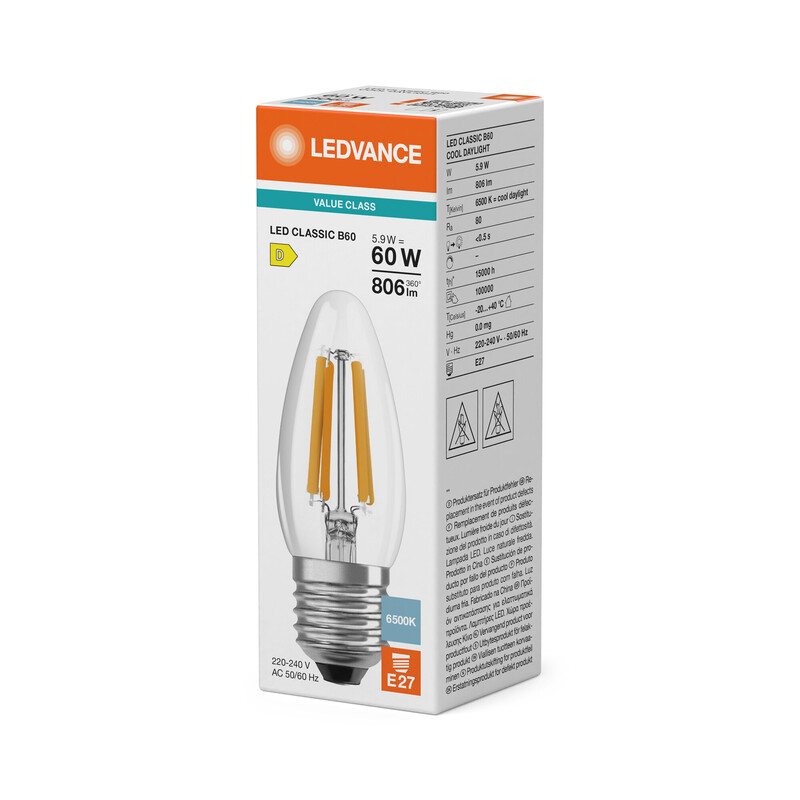 ledvance Kronlampa value classic clb 5,9w/865 806lm e27 cl
