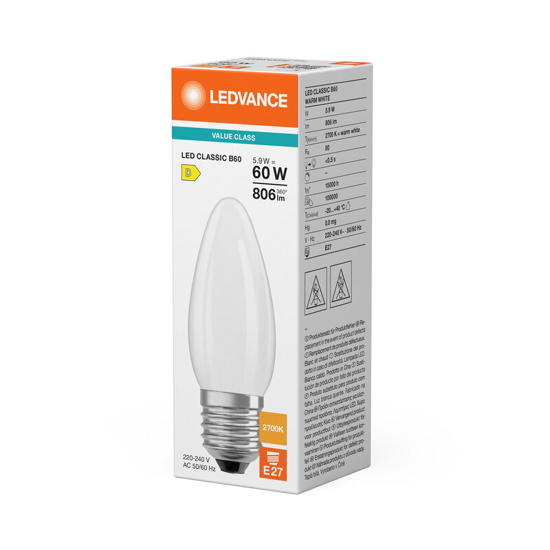 ledvance Kronlampa value classic clb 5,9w/827 806lm e27 fr