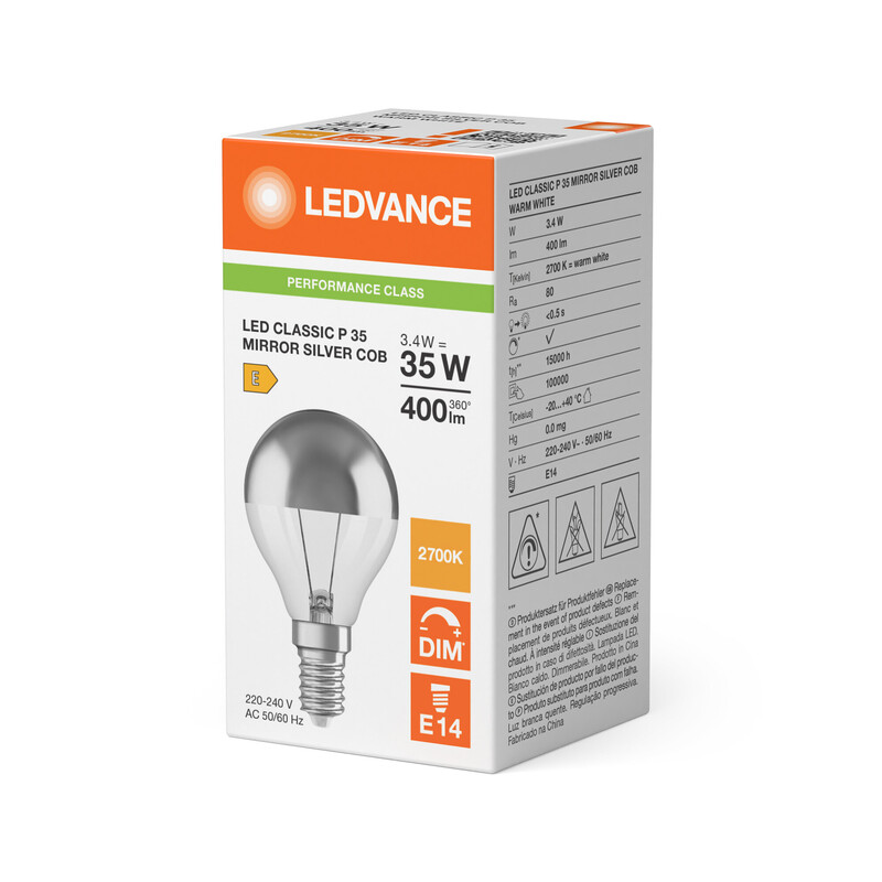 ledvance Minibollform lampa performance clp 3,4w/827 400lm e14 dim sil