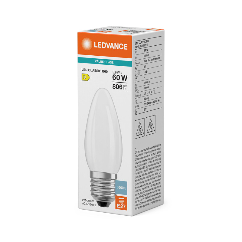 ledvance Kronlampa value classic clb 5,9w/865 806lm e27 fr