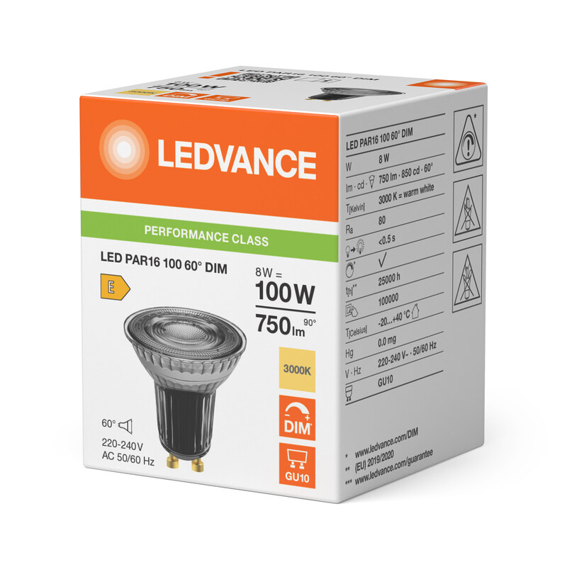 ledvance Reflector lamp performance par16 8w/830 750lm gu10 dim 60
