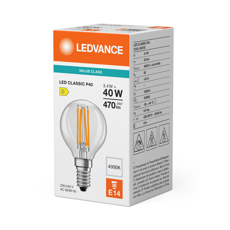 ledvance Minibollform lampa value clp 3,4w/840 470lm e14 cl