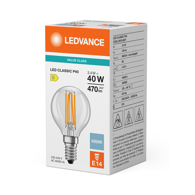ledvance Minibollform lampa value clp 3,4w/865 470lm e14 cl