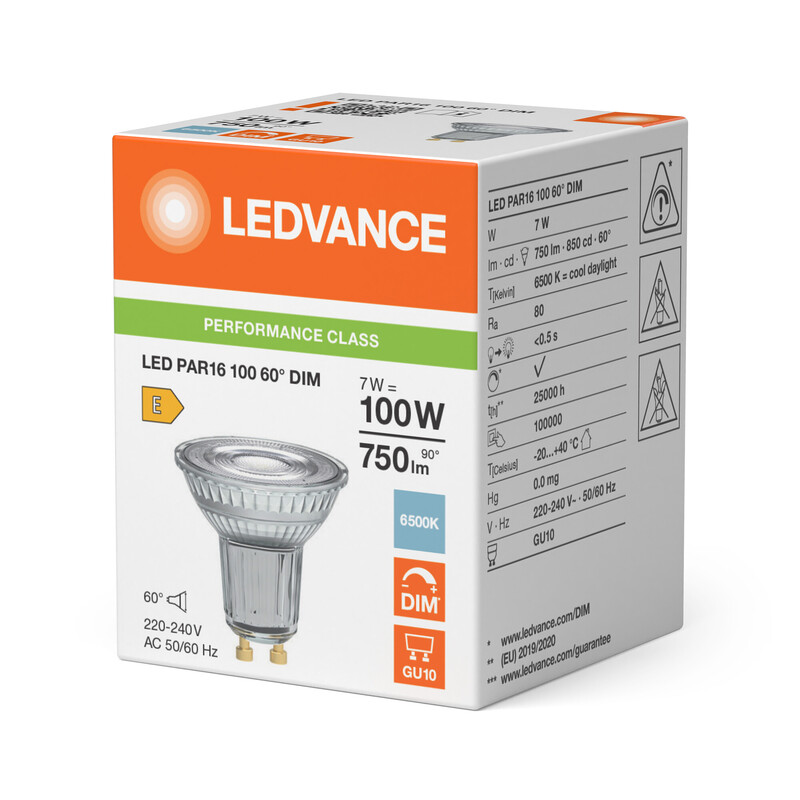 ledvance Reflector lamp performance par16 7w/865 750lm gu10 dim 60