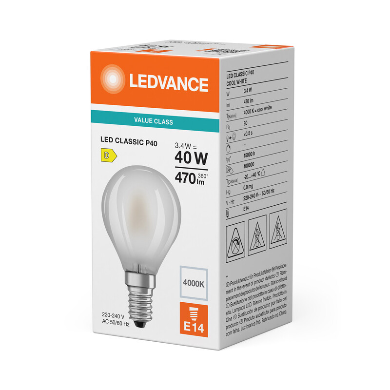 ledvance Minibollform lampa value clp 3,4w/840 470lm e14 fr
