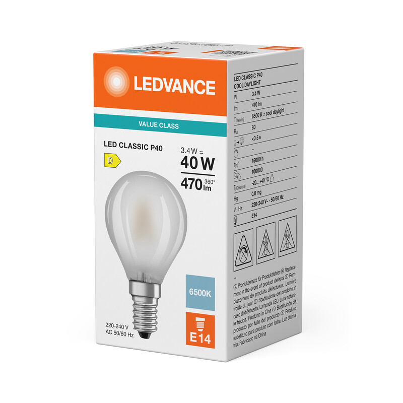 ledvance Minibollform lampa value clp 3,4w/865 470lm e14 fr