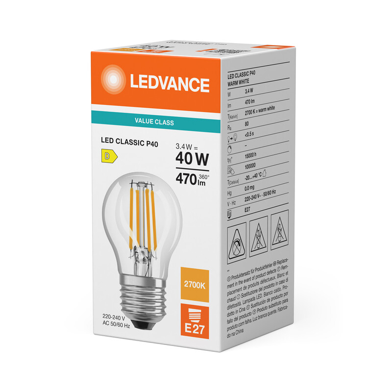ledvance Minibollform lampa value clp 3,4w/827 470lm e27 cl