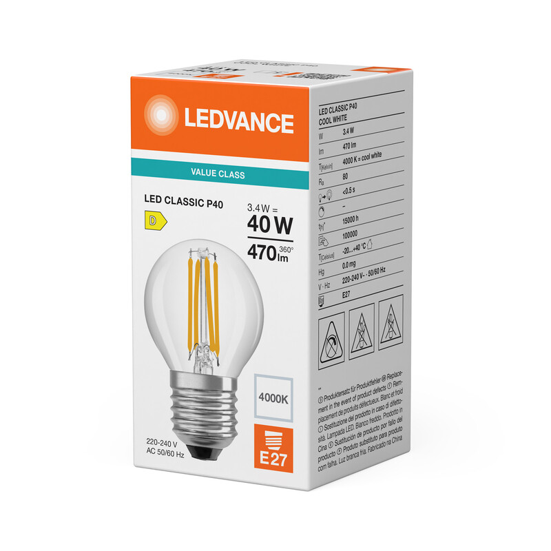 ledvance Minibollform lampa value clp 3,4w/840 470lm e27 cl
