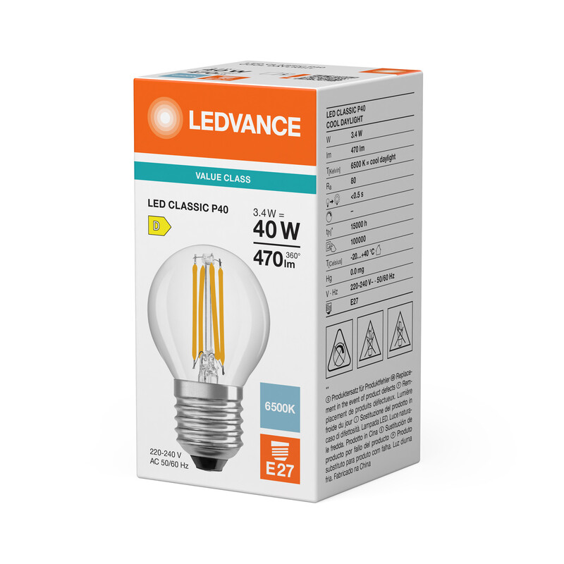 ledvance Minibollform lampa value clp 3,4w/865 470lm e27 cl