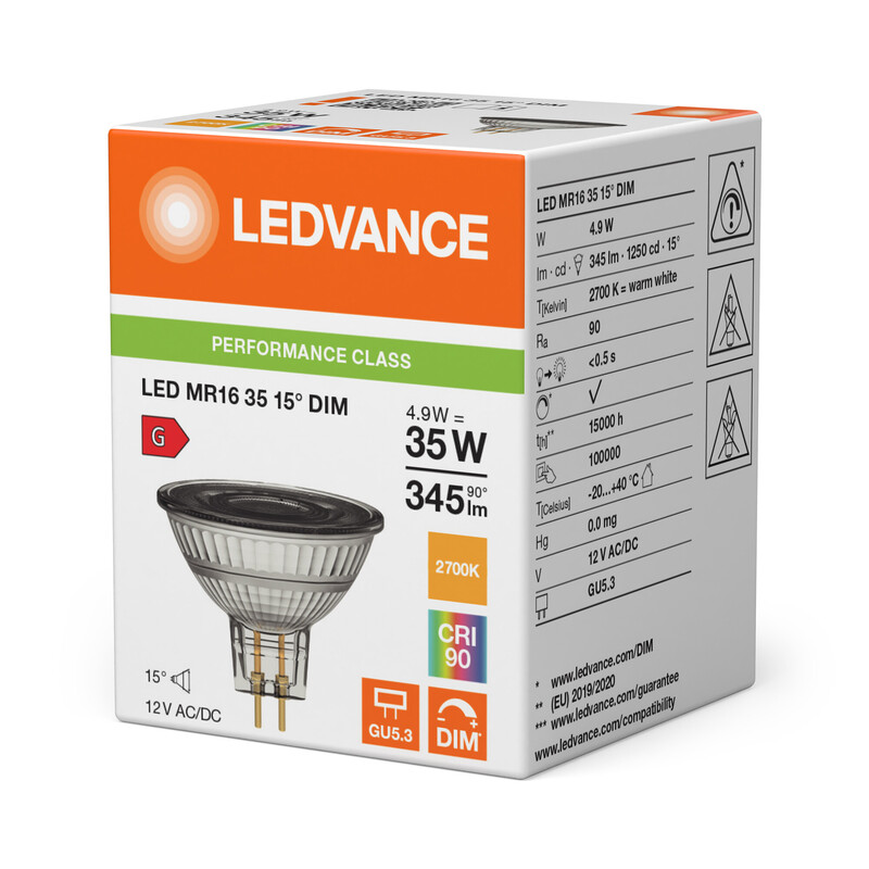 ledvance Reflector lamp performance mr16 5w/927 345lm gu5.3 dim 15