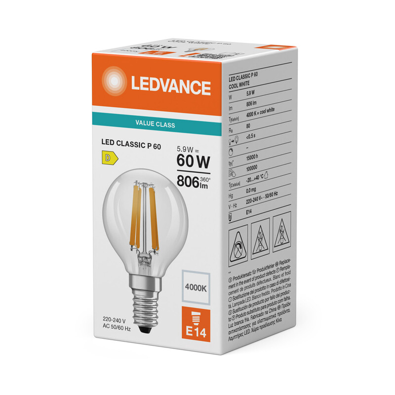 ledvance Minibollform lampa value clp 5,9w/840 806lm e14 cl