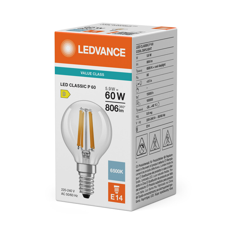 ledvance Minibollform lampa value clp 5,9w/865 806lm e14 cl