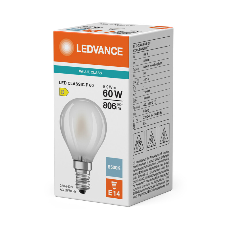 ledvance Minibollform lampa value clp 5,9w/865 806lm e14 fr