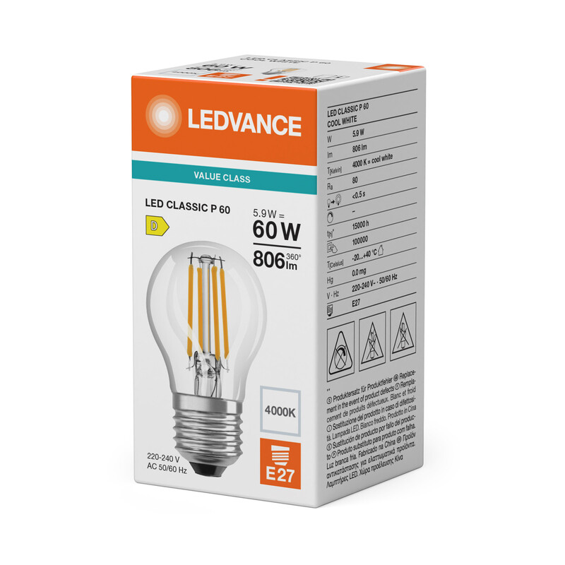 ledvance Minibollform lampa value clp 5,9w/840 806lm e27 cl