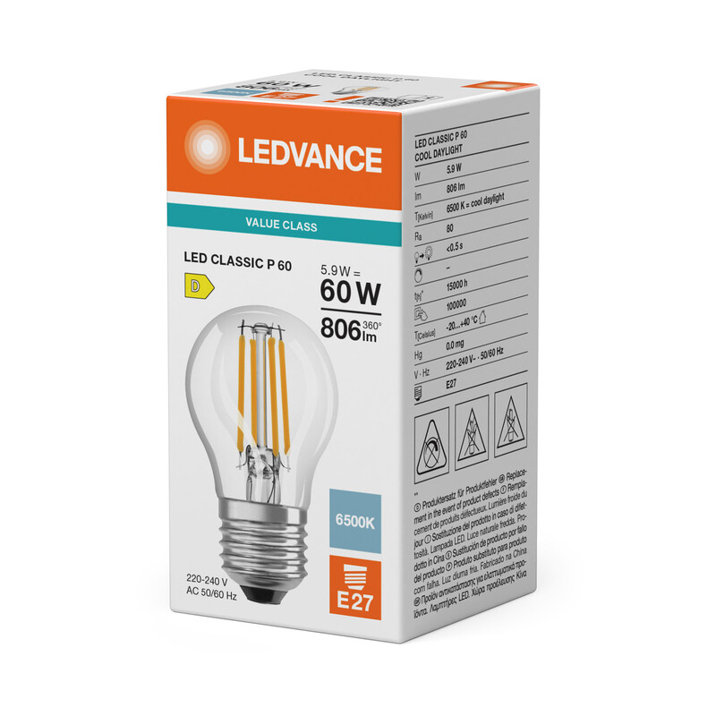 ledvance Minibollform lampa value clp 5,9w/865 806lm e27 cl
