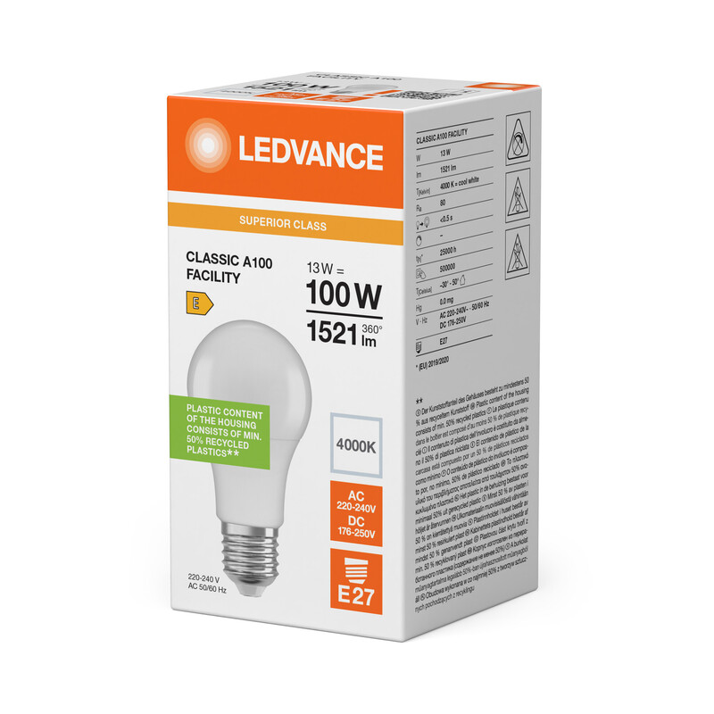 ledvance Standard lamp performance cla 13w/840 1521lm e27 ac/dc
