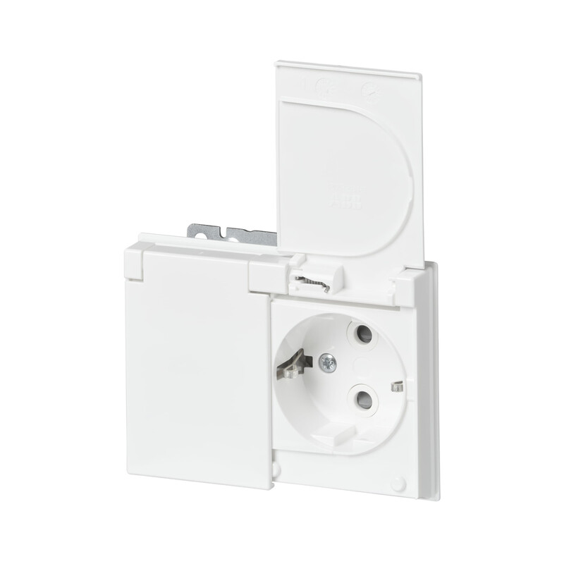 abb Socket outlet schuko 2-g,ip21 with lid,white