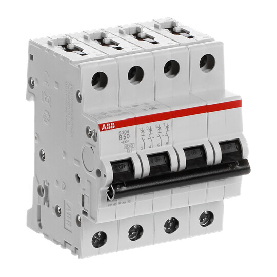 abb Circuit breaker s200 s204-b50, 4p b 50a