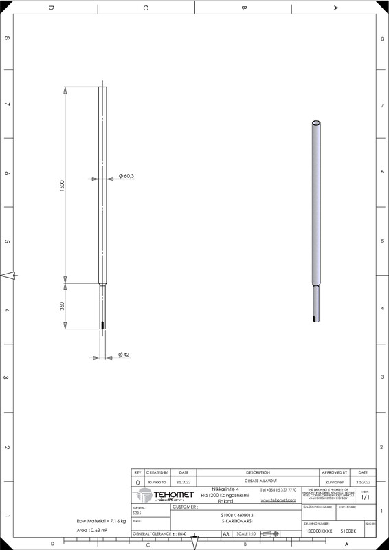 tehomet S-varsi kartiopylvääl. tehomet s100b 1,0m s-varsi (b108/b110)