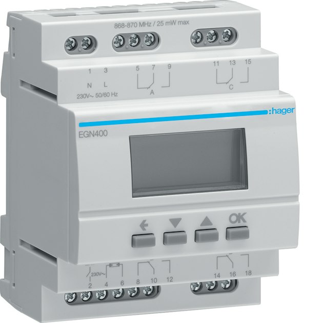 HAGER KELLOKYTKIN DIGIT CRONOTEC EGN400 4K/16A MONIT. BT 4M DIN ...