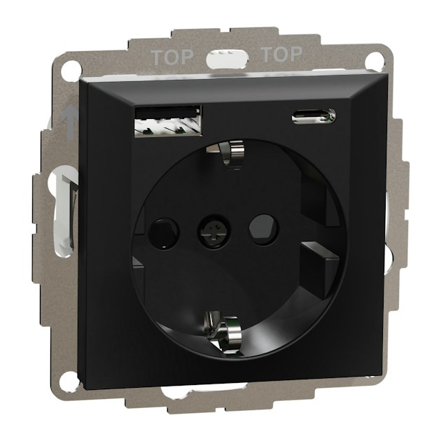 SOCKET-OUTLET ELKO PLUS SCHUCO + 2XUSB A+C 3A BL | Ladere | Onninen AS