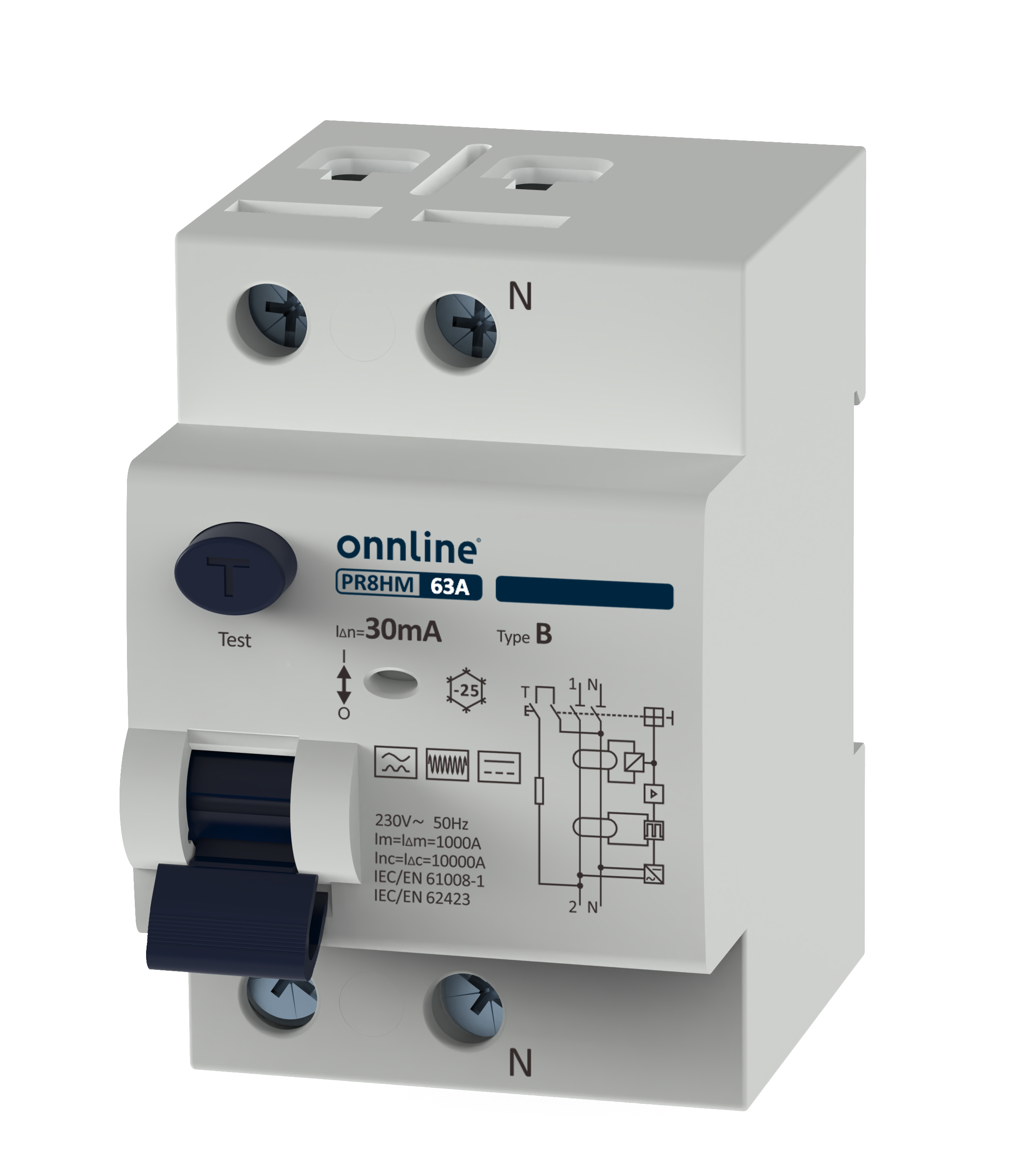 Onnline Jordfeilbryter B-Type 2P 63A 30MA 3MOD