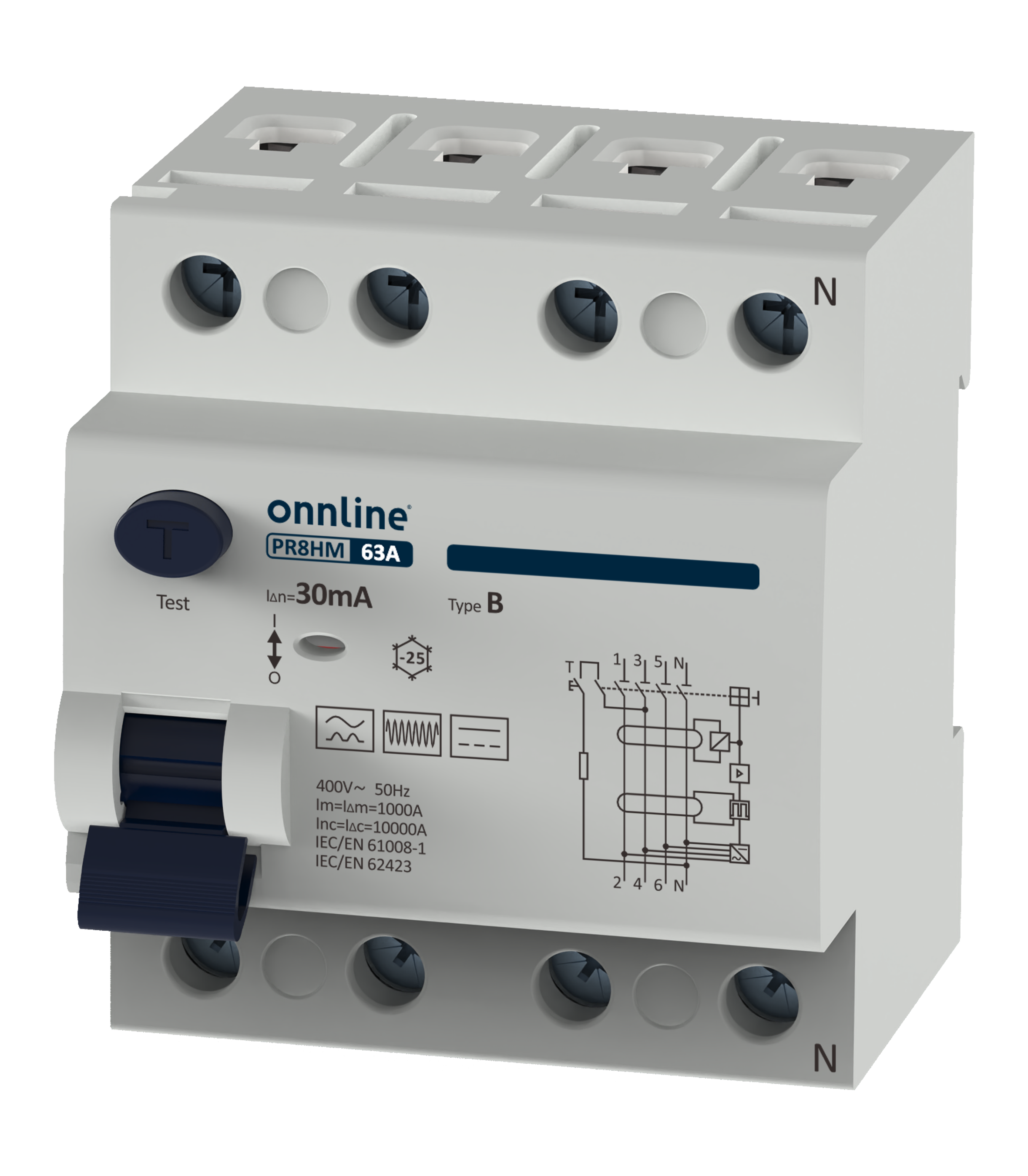 Onnline Jordfeilbryter B-Type 4P 63A 30MA