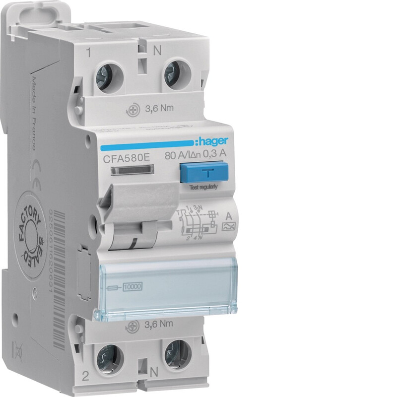 hager Vikavirtasuojakytkin cfa580e 300ma a/2x80a 10ka