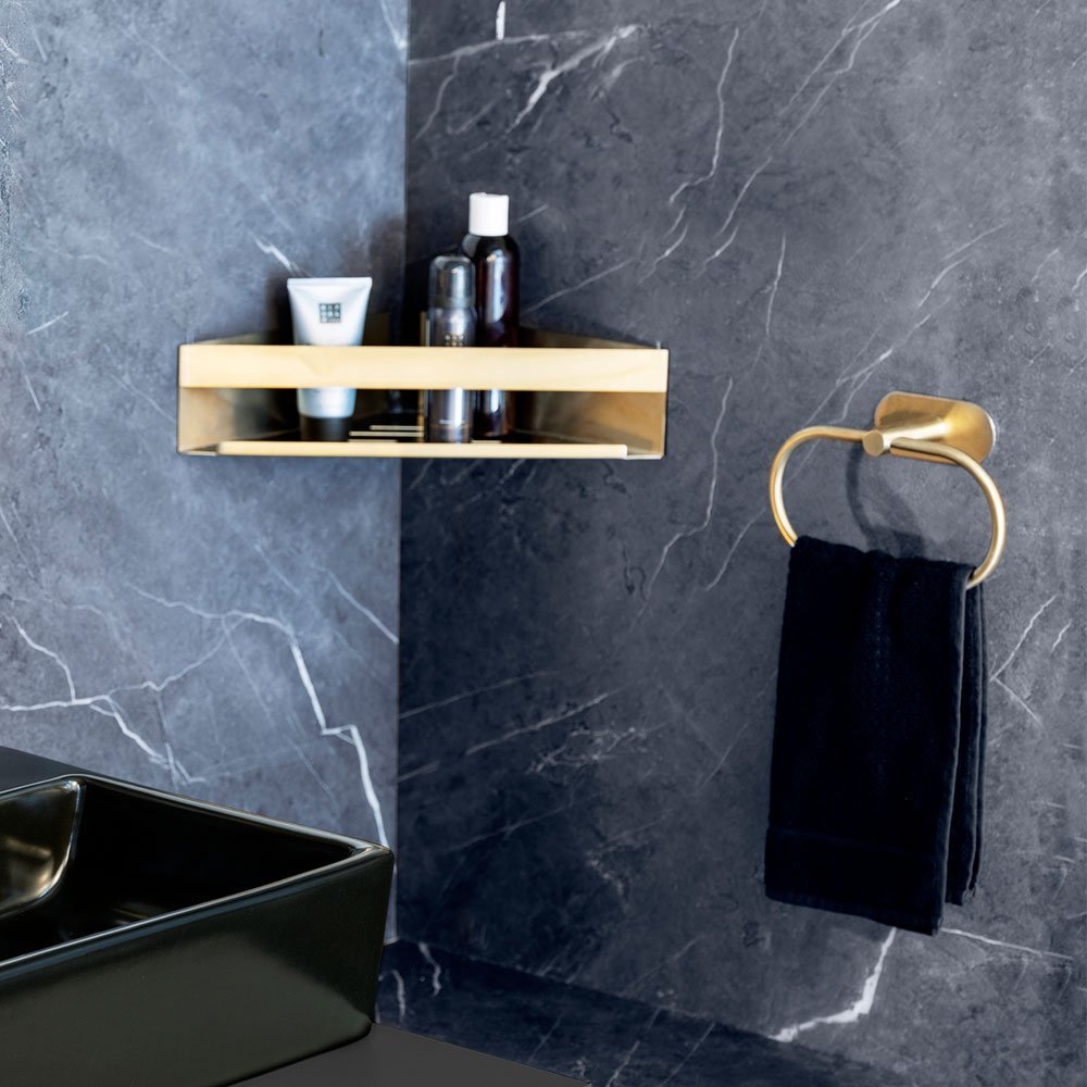 wenko Corner shelf genova gold 36x8x17cm ss turbo-loc