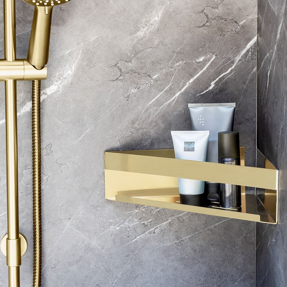 wenko Corner shelf genova gold 36x8x17cm ss turbo-loc