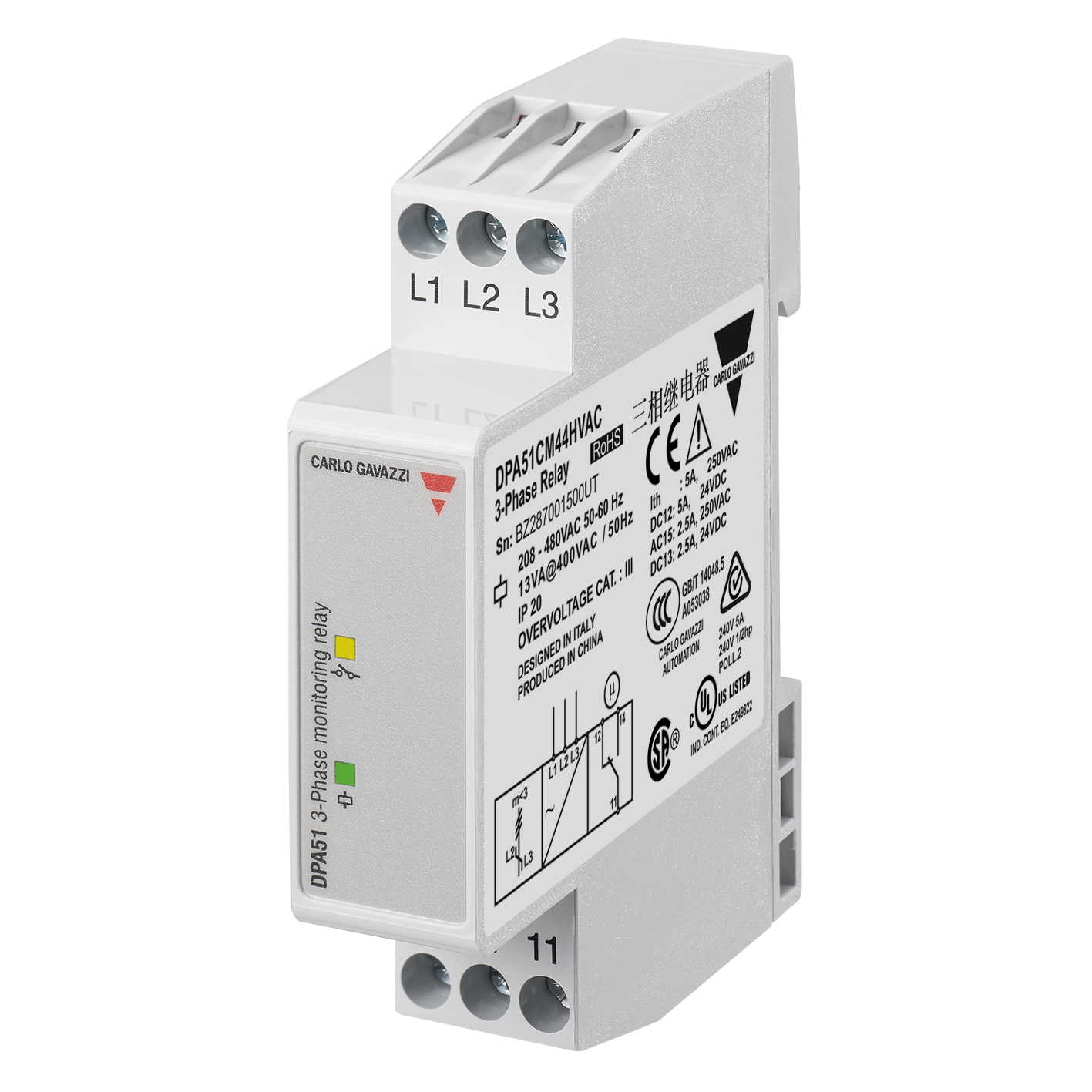 3-fase relè 208-480VAC HVAC-utførelse