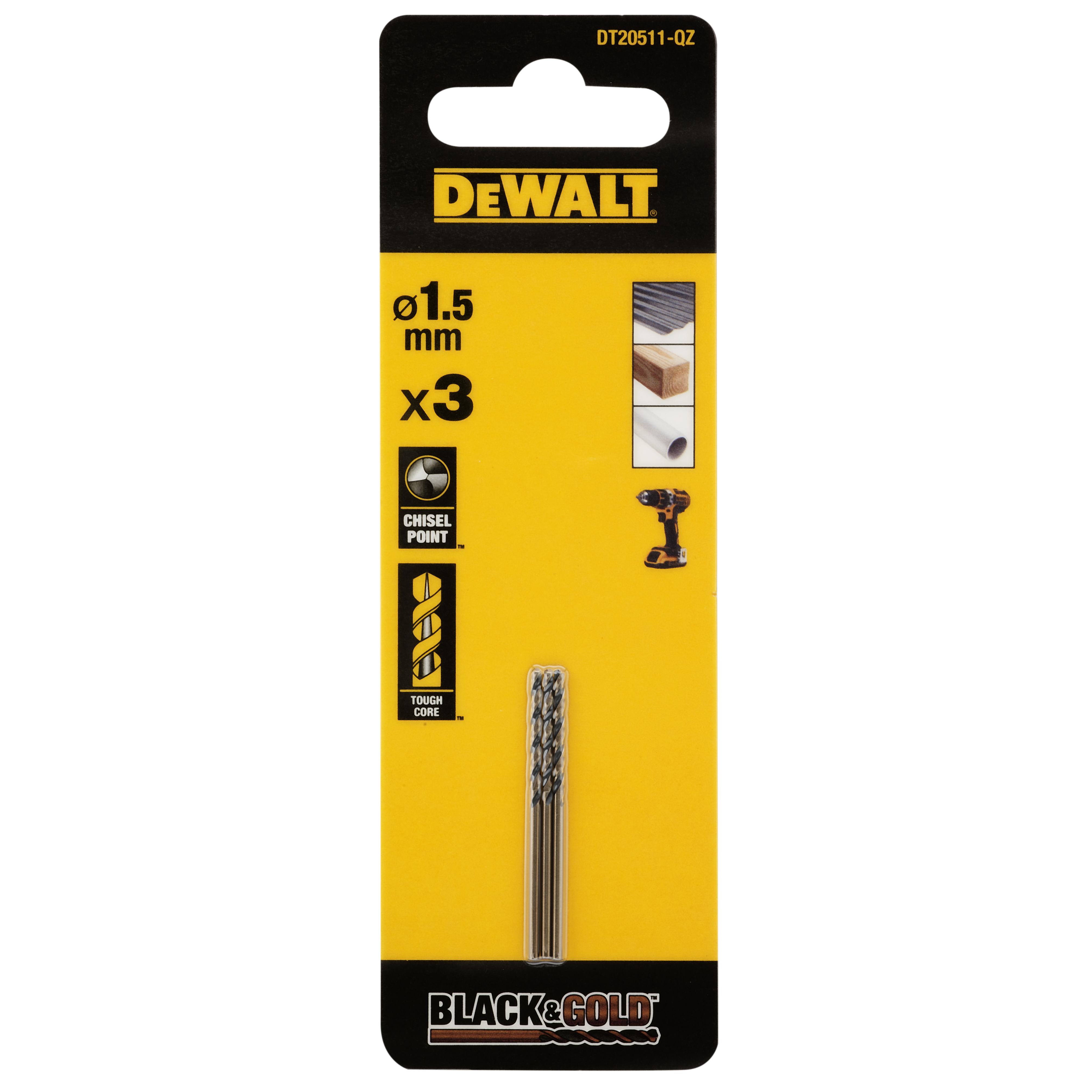 METALLIPORANTERÄ DEWALT BLACK G DT20511 HSS 1,5MM 3KPL