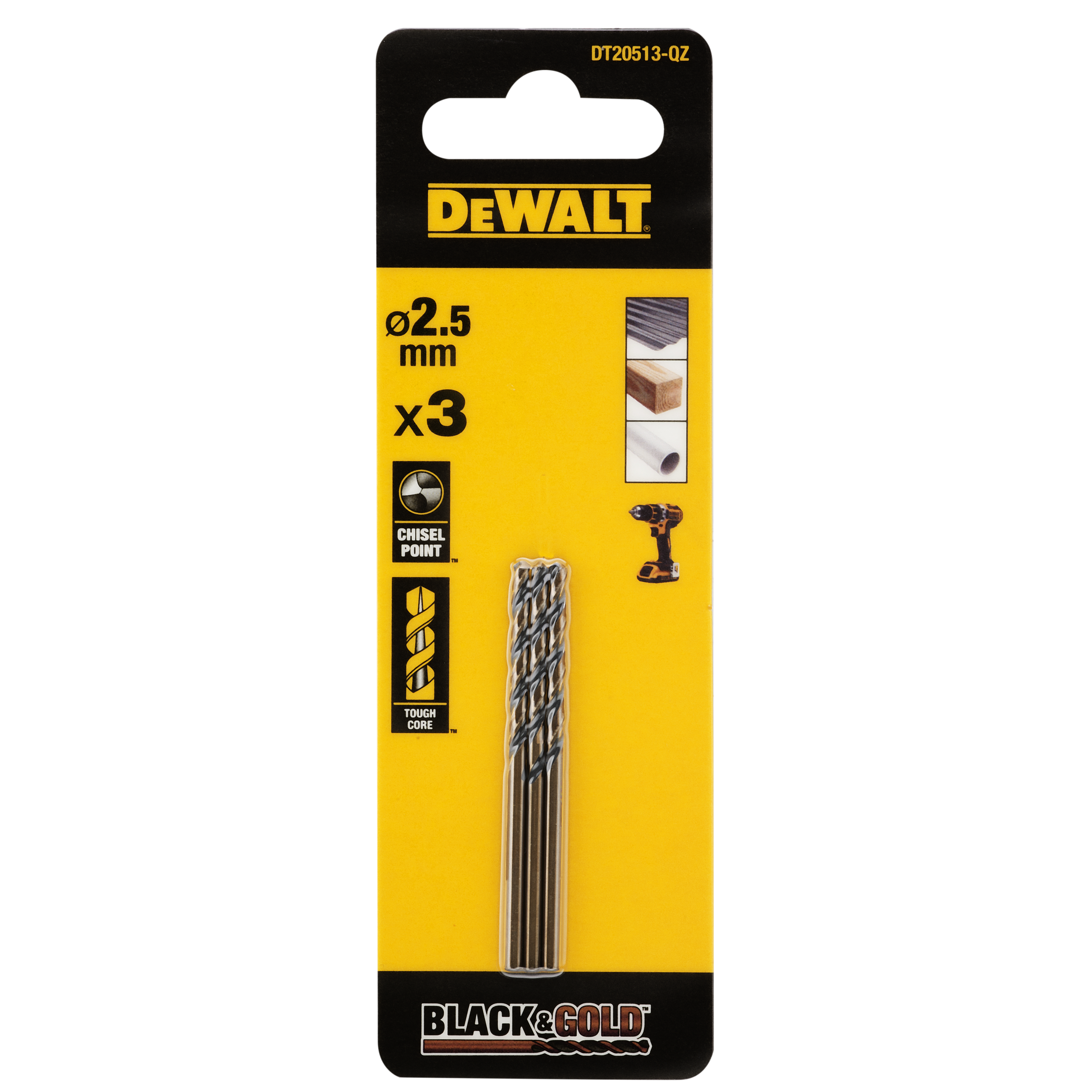 METALLIPORANTERÄ DEWALT BLACK G DT20513 HSS 2,5MM 3KPL