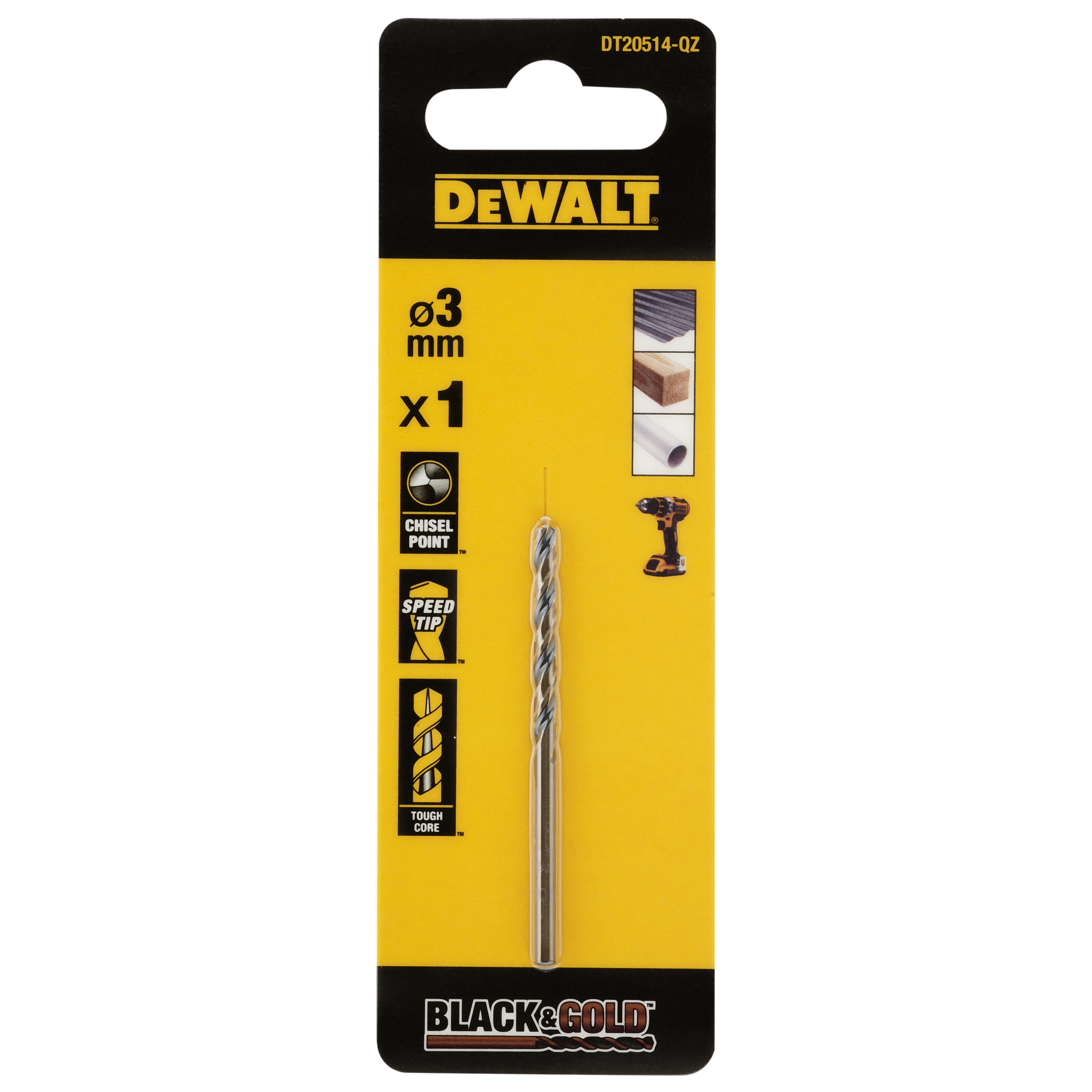 METALLIPORANTERÄ DEWALT BLACK GOLD DT20514 HSS 3MM