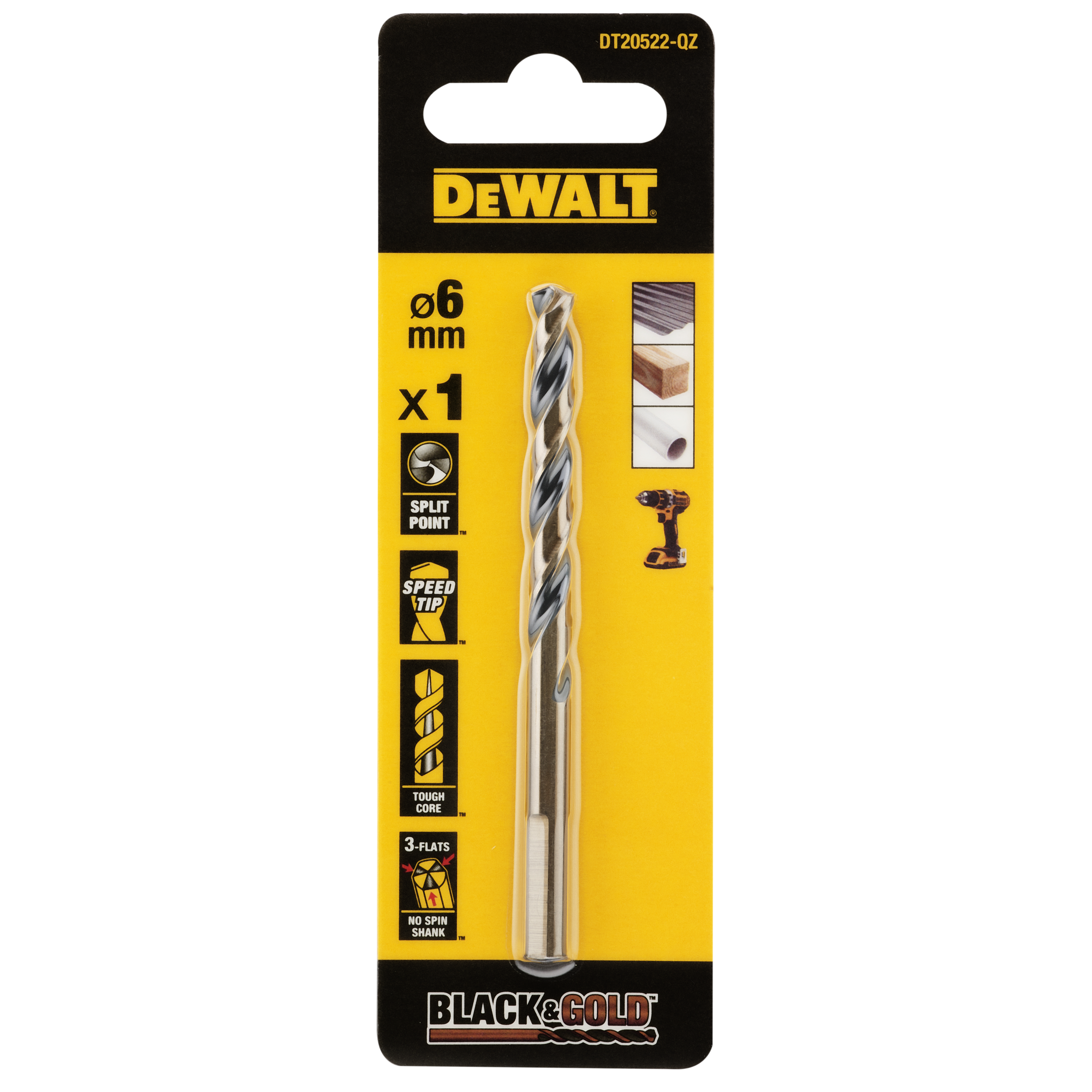 METALLIPORANTERÄ DEWALT BLACK GOLD DT20522 HSS 6MM
