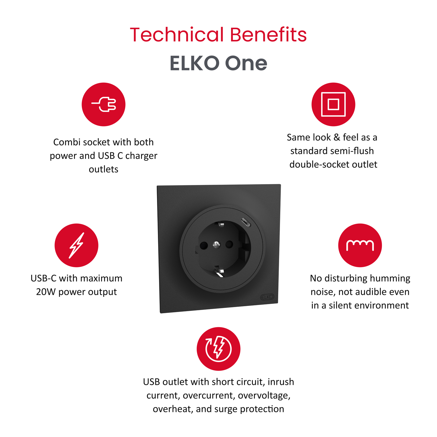 schneider electric Elko one enkel stikk med usb c pd lader sort