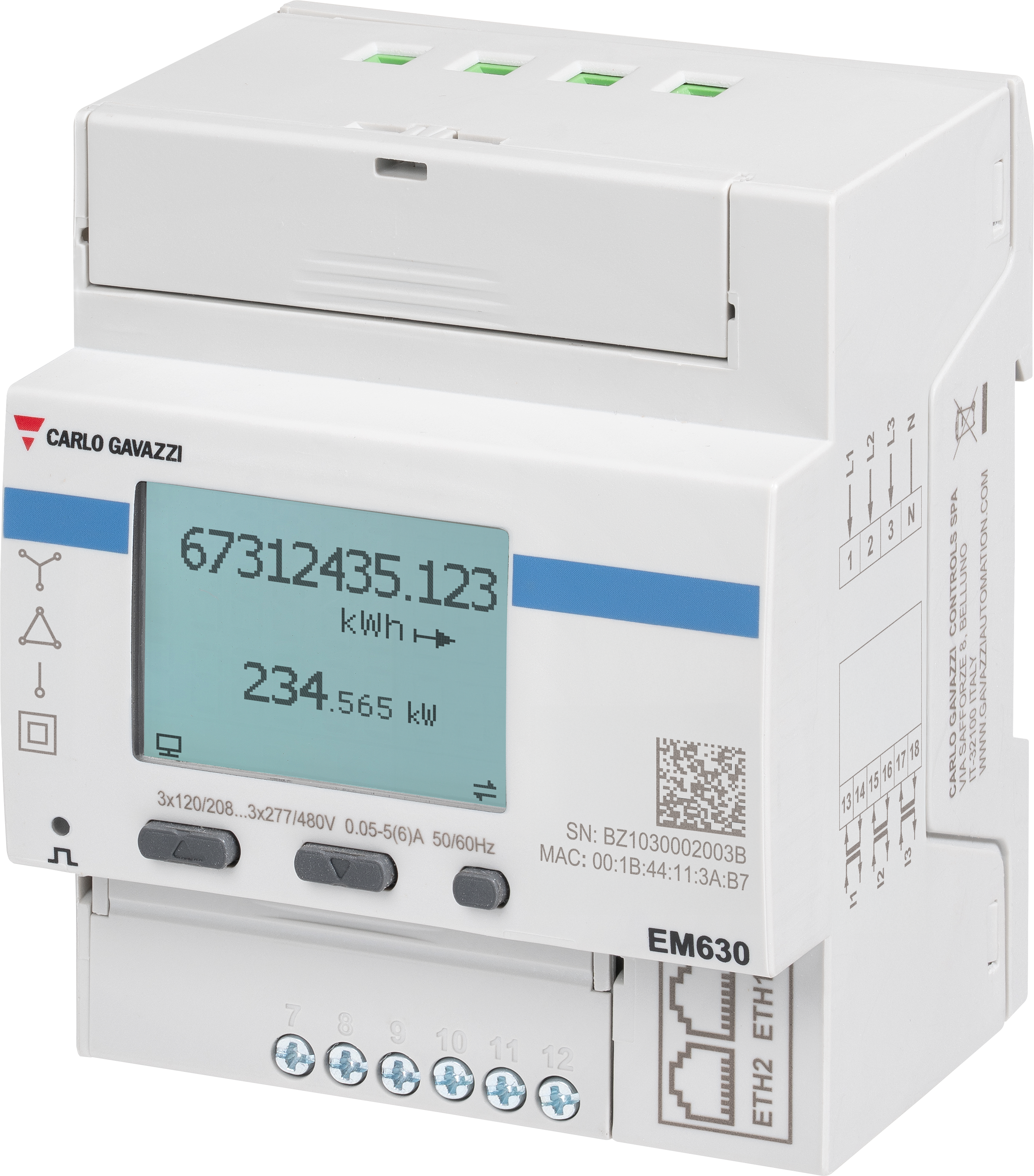 Energi-/forbruksmåler 3f, 5A Ethernet