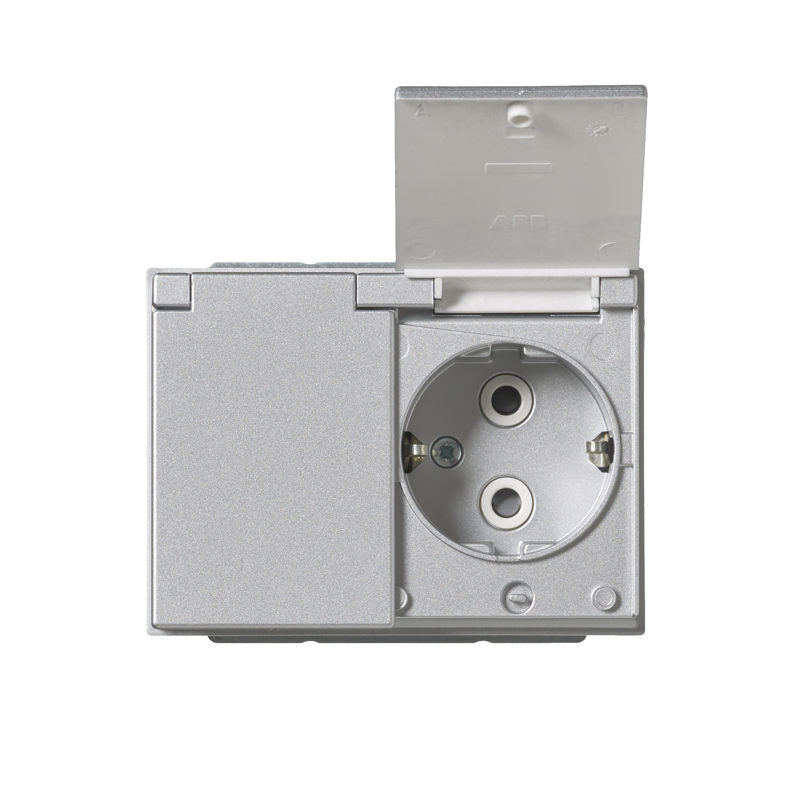 SOCKET OUTLET Schuko 2-g,IP21 with lid, alu