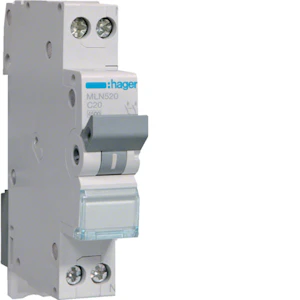 hager Mcb mln520e 1+n 20a curve c 1m 6ka
