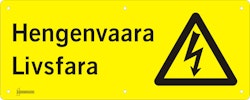 WARNING LABEL (1,5mm Al) HENGENVAARA/LIVSFARA (6 HOLES)
