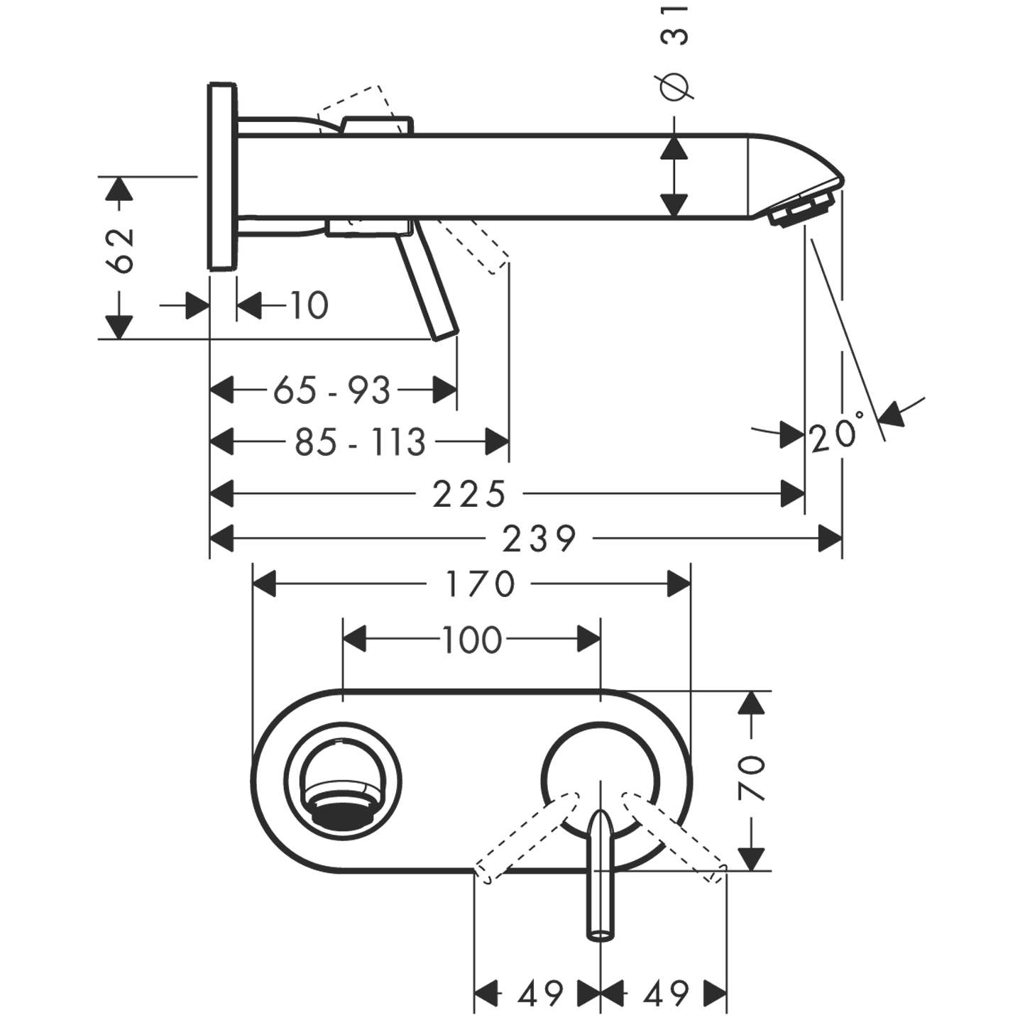 hansgrohe Täcke element hansgrohe 31611000 talis s2 2-hålls
