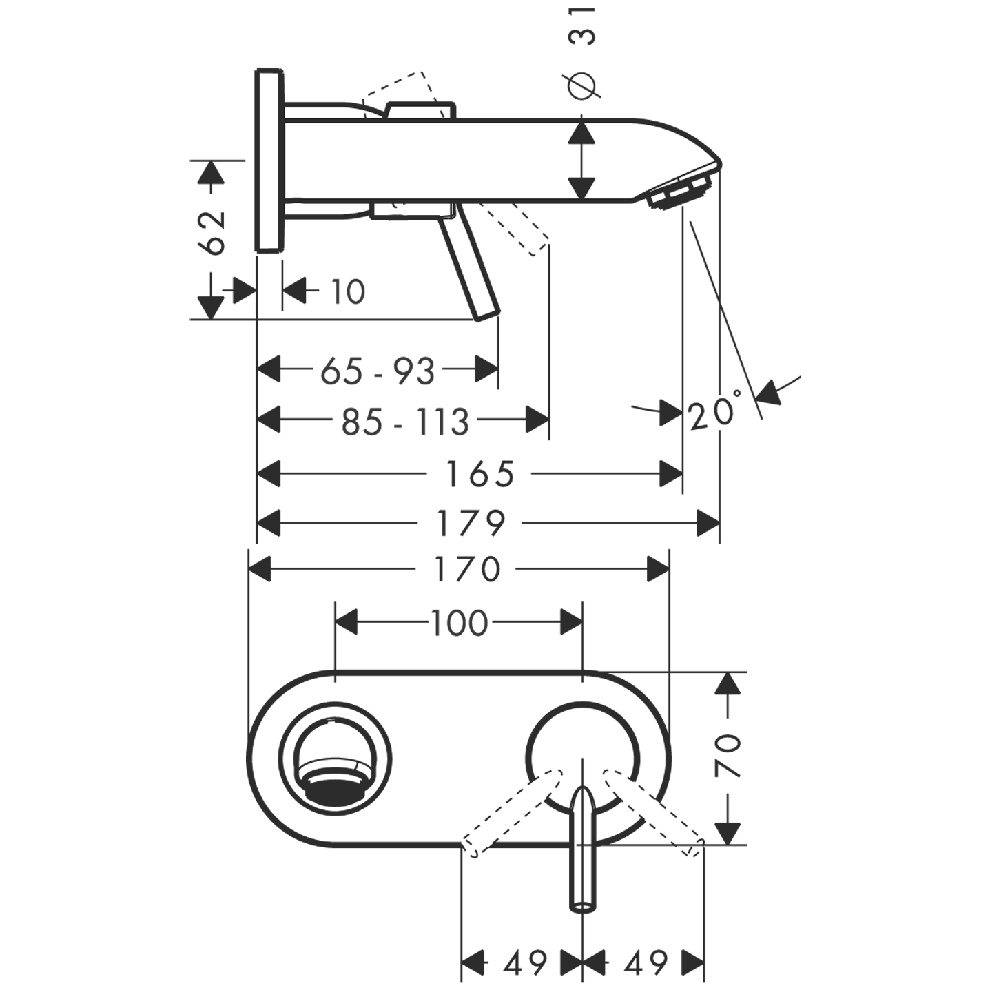 hansgrohe Täcke element hansgrohe 31618000 talis s2 2-hålls