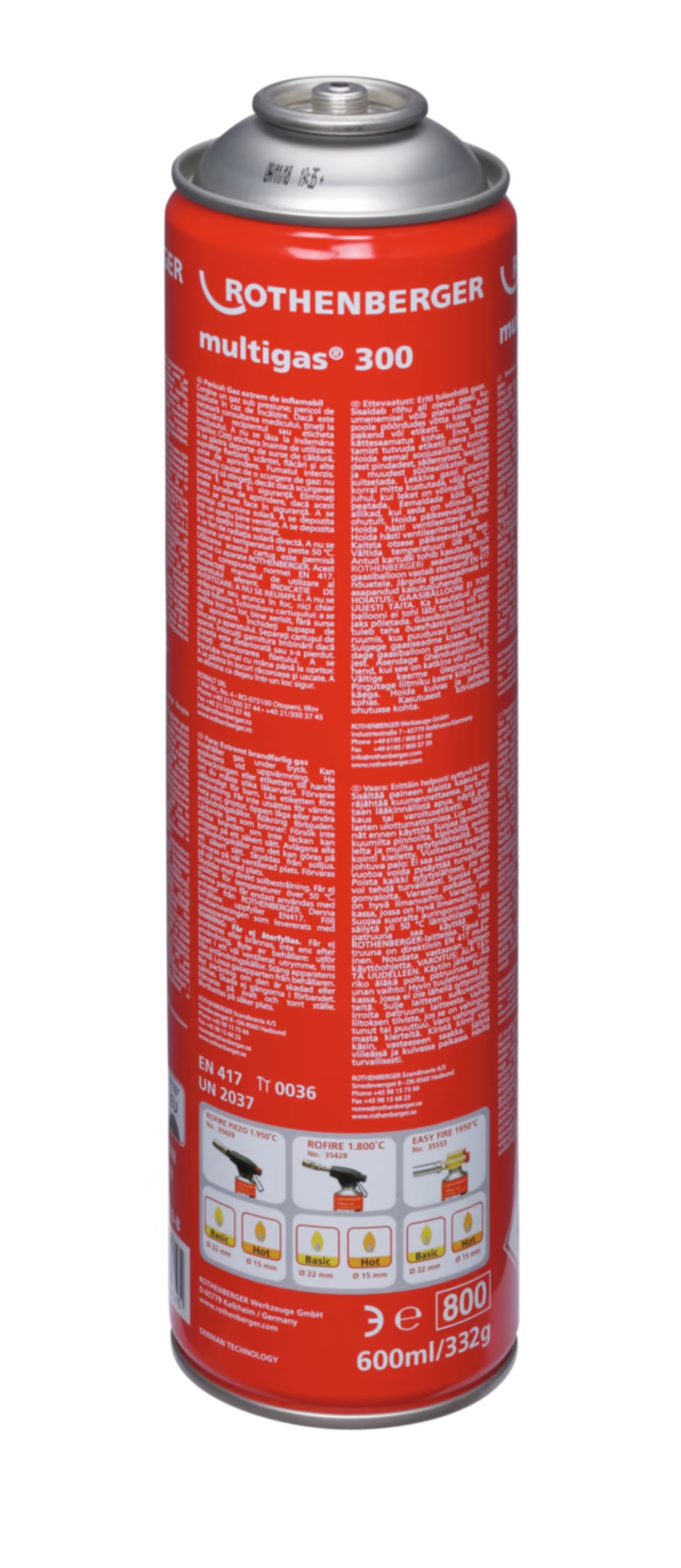 GAS CARTRIDGE ROTHENBERGER MULTIGAS 300 600ml 1900°C
