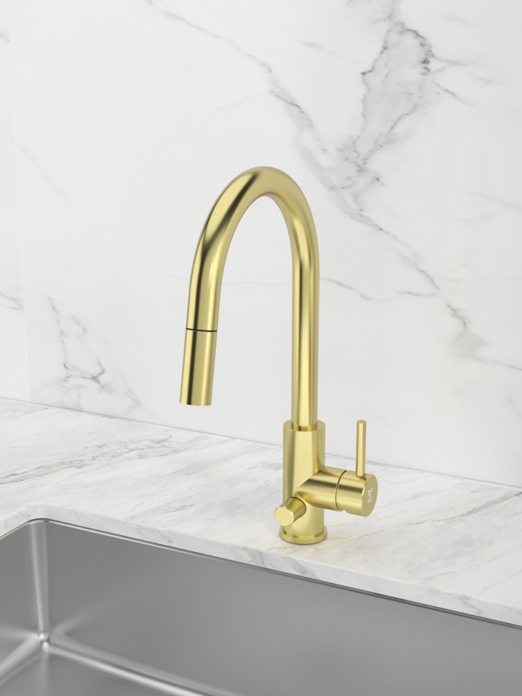tammiholma Kitchen faucet inox q1 c-spout pull-out spray, dw, light gold