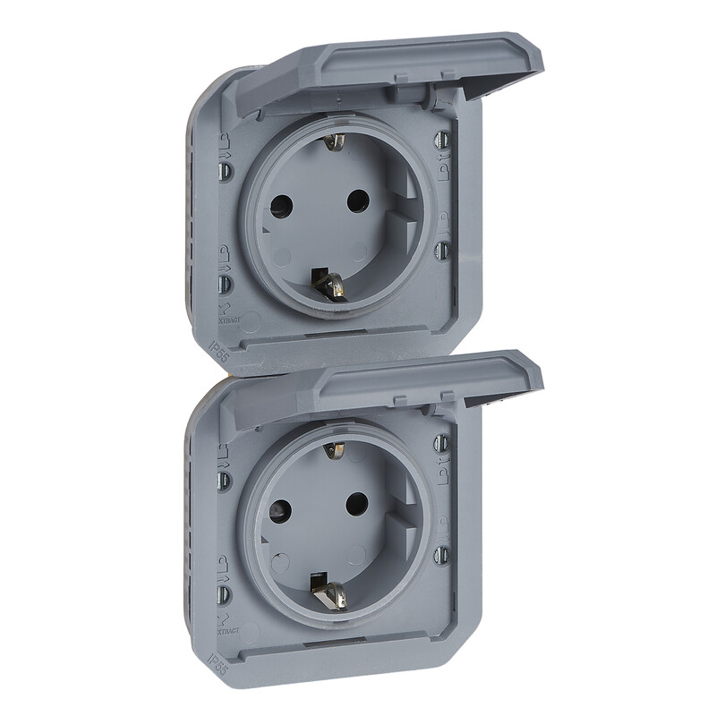 SOCKET-OUTLET PLEXO 2G GERM SKT VER GREY MECH