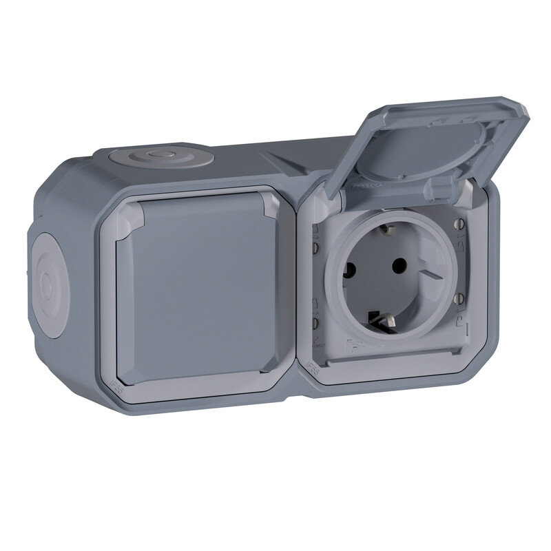 SOCKET OUTLET PLEXO 2G GERM SKT HOR  GREY SURF