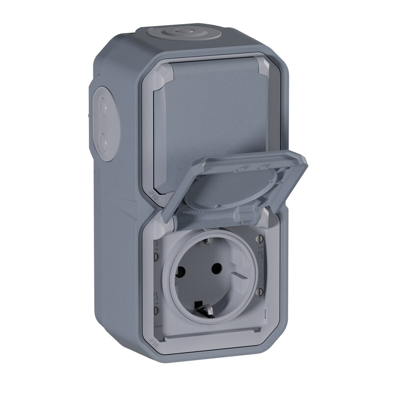 SOCKET OUTLET PLEXO 2G GERM SKT VER  GREY SURF