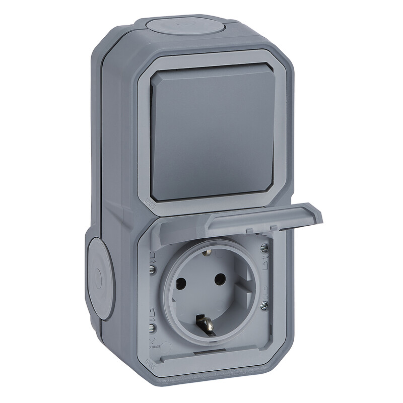 SOCKET-OUTLET PLEXO 2G GERM SKT+1G/2W  GREY SURF